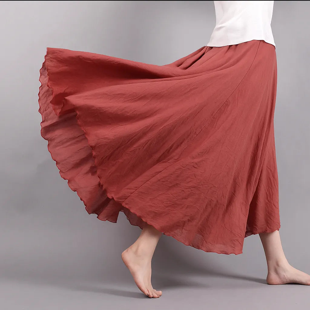 Women's Summer Pleated Maxi Skirt with Elastic Waist
