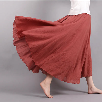 Women's Summer Pleated Maxi Skirt with Elastic Waist