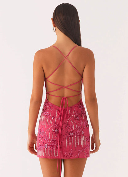 Women's Cocktail Sequin Sweetheart Mini Dress Open Back