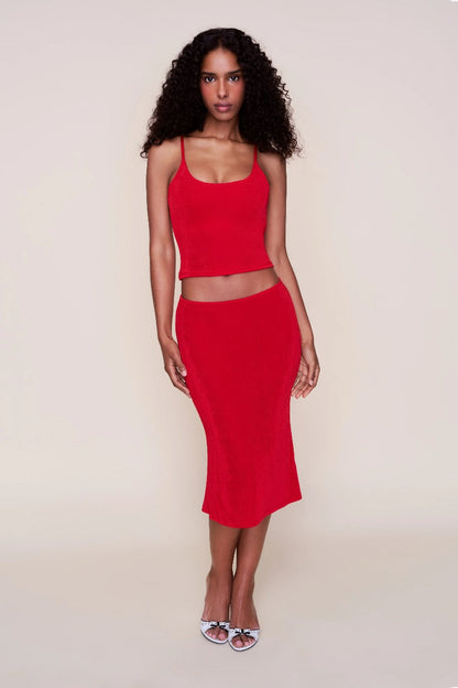 Women's Summer Scoop Neck Tank and Midi Skirt Set