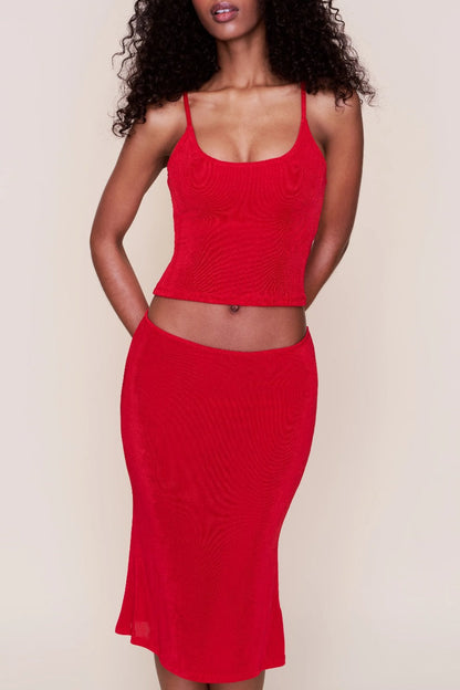 Women's Summer Scoop Neck Tank and Midi Skirt Set