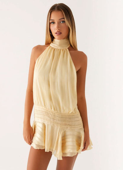 Women's Cocktail Halter Pleated Mini Dress