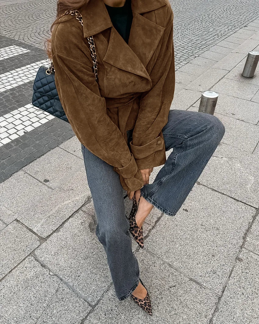 Kurtka z zamszu typu wrap