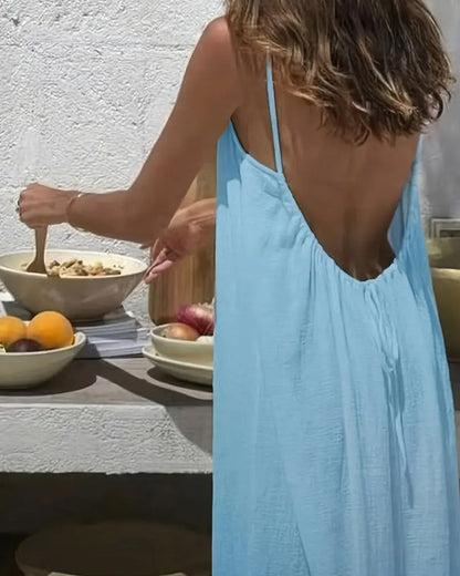 Women's Summer Backless V Neck Maxi Cami Dress