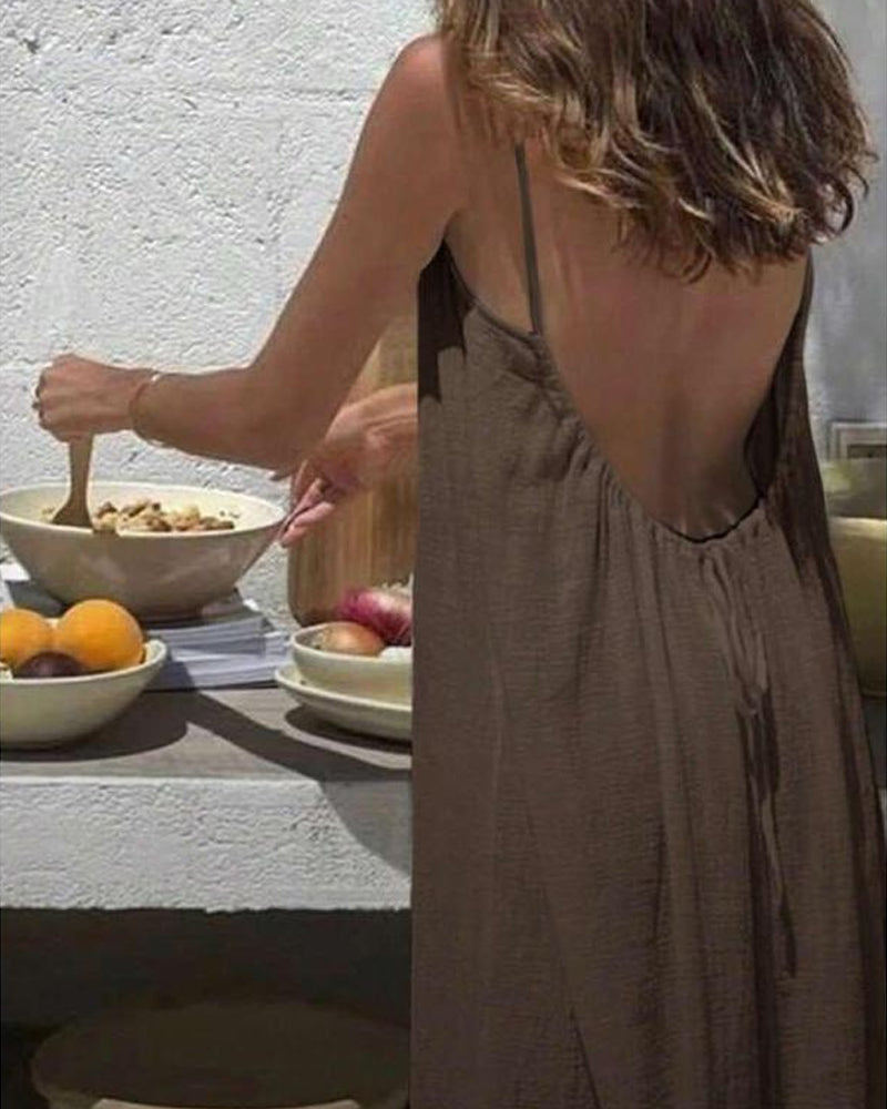 Women's Summer Backless V Neck Maxi Cami Dress