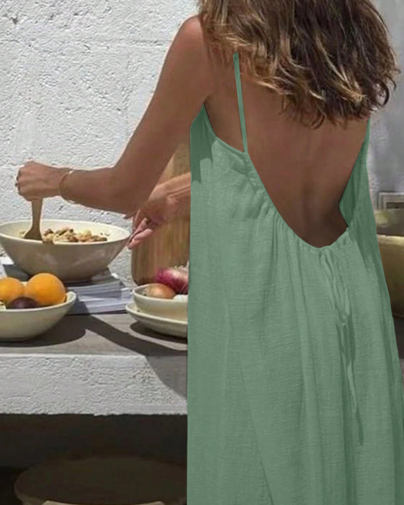 Women's Summer Backless V Neck Maxi Cami Dress
