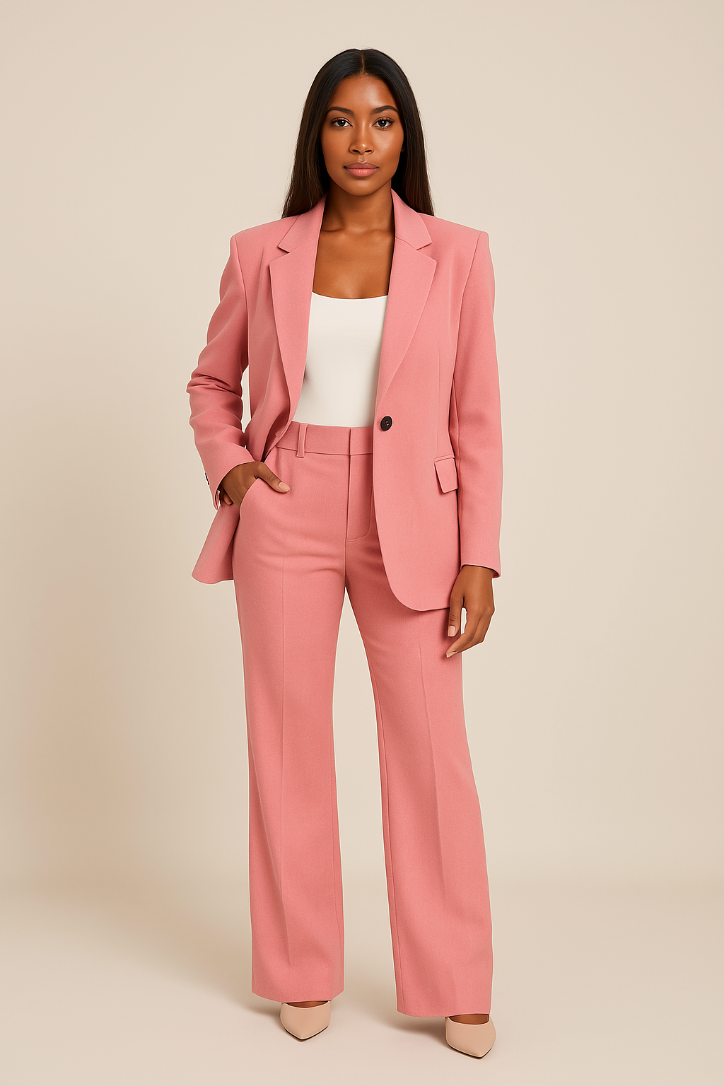 Women's Formal Tailored Blazer and High Waisted Pants Set