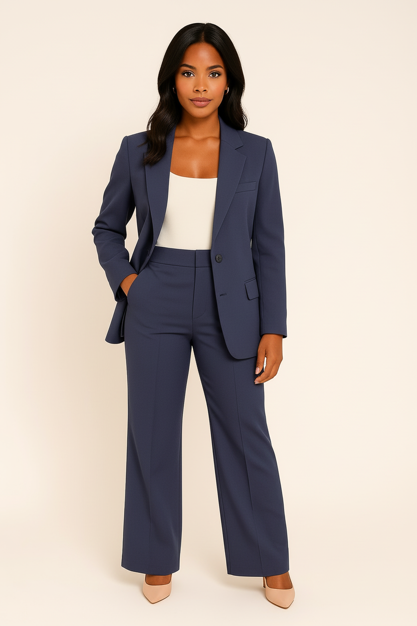 Women's Formal Tailored Blazer and High Waisted Pants Set