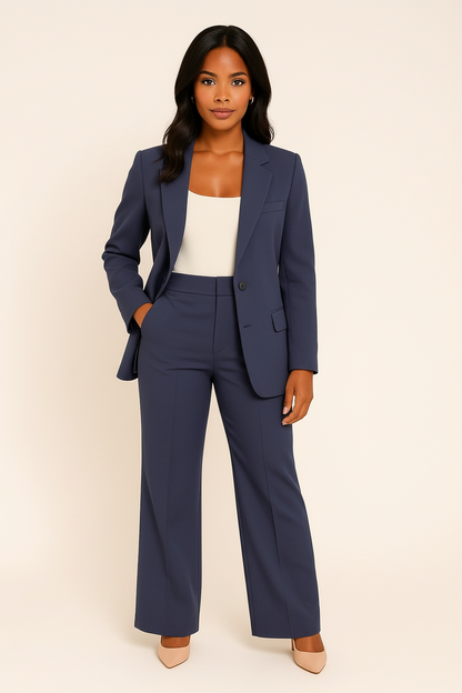 Women's Formal Tailored Blazer and High Waisted Pants Set