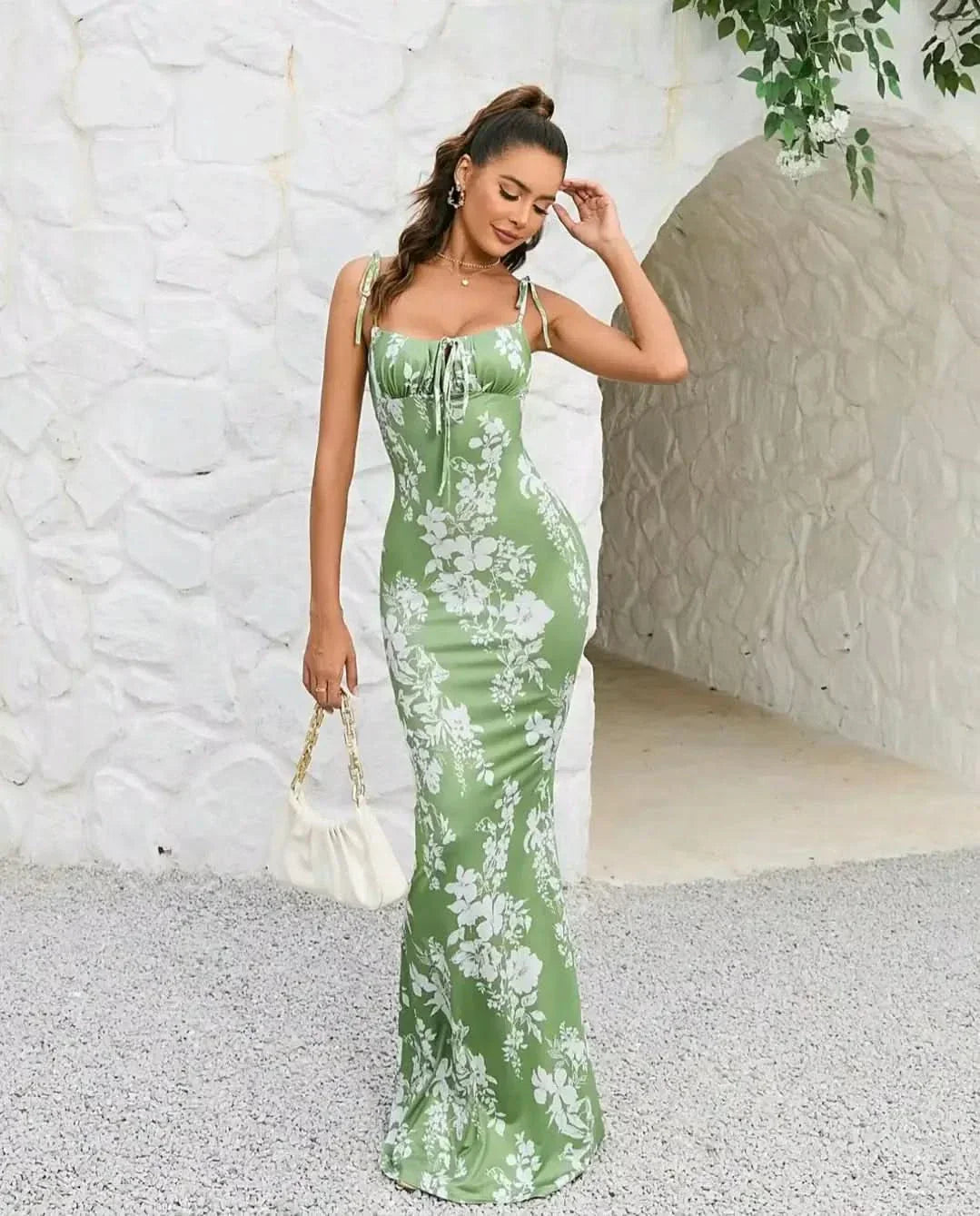 Women's Wedding Guest Floral Square Neck Maxi Dress