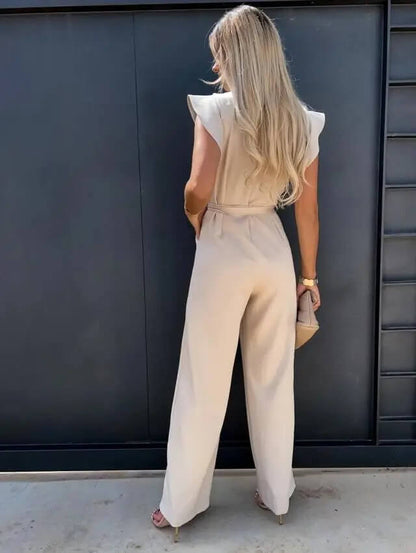 Women's Wedding Guest Ruffle Sleeve Wide Leg Jumpsuit