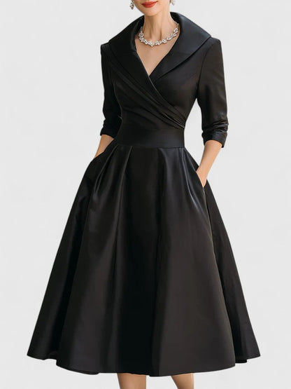 Women's Cocktail V Neck 3/4 Sleeve Midi Dress with Pockets