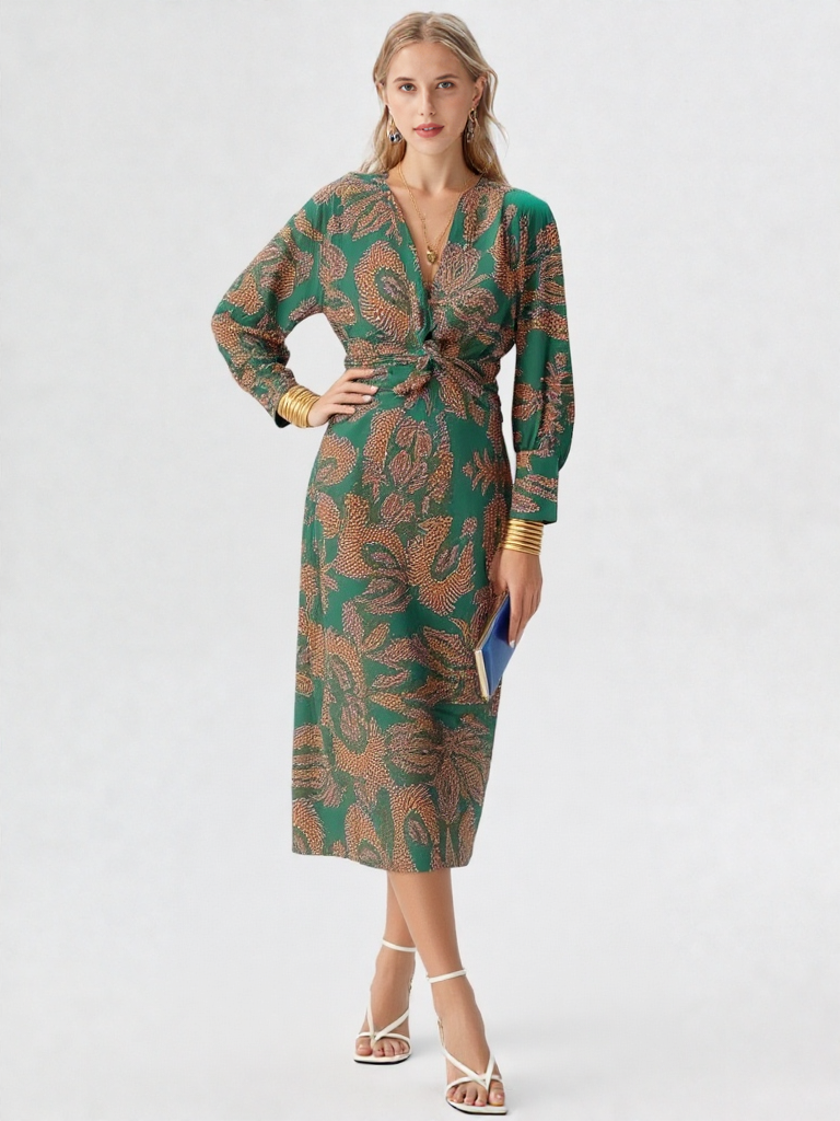 Elegancka Sukienka Midi z Wzorem