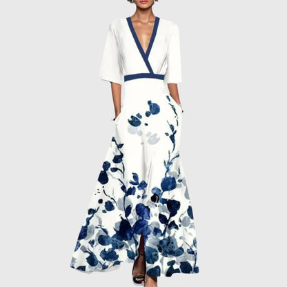 Women's Wedding Guest Floral V Neck Maxi Dress