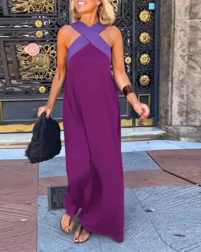 Women's Summer Cross Halter Sleeveless Maxi Dress