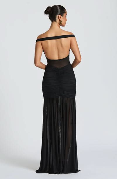 Women's Cocktail Off Shoulder Ruched Maxi Dress With Slit