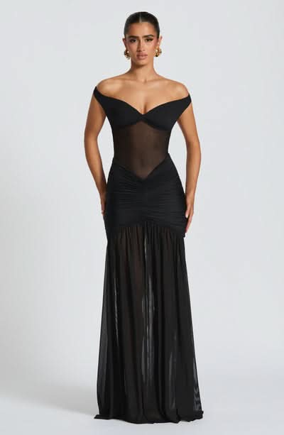 Women's Cocktail Off Shoulder Ruched Maxi Dress With Slit