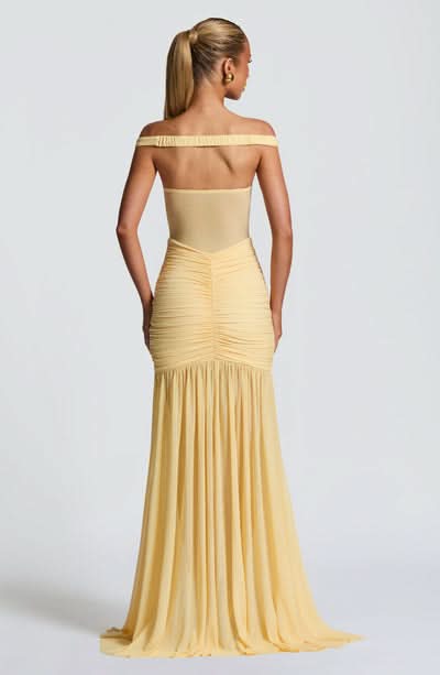 Women's Cocktail Off Shoulder Ruched Maxi Dress With Slit