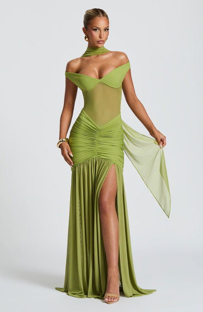 Women's Cocktail Off Shoulder Ruched Maxi Dress With Slit