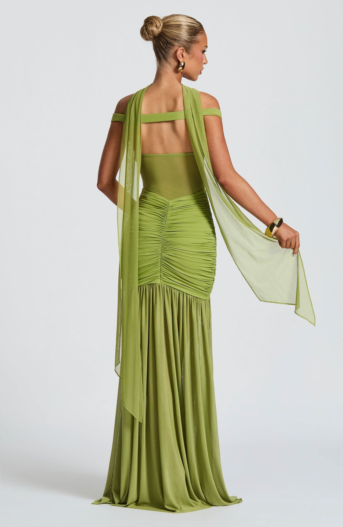 Women's Cocktail Off Shoulder Ruched Maxi Dress With Slit