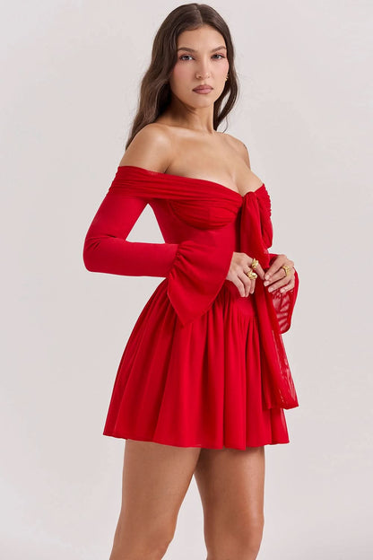 Women's Cocktail Off Shoulder Long Sleeve Mini Dress