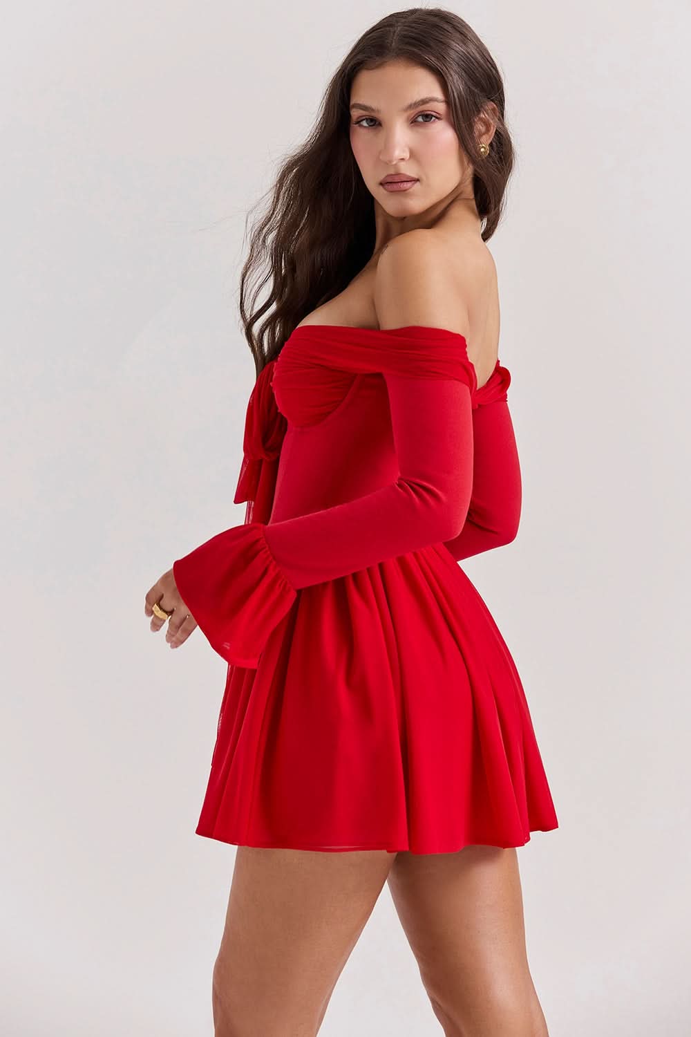 Women's Cocktail Off Shoulder Long Sleeve Mini Dress