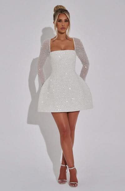 Women's Cocktail Square Neck Sequin Mini Dress