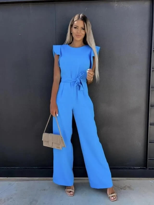 Women's Wedding Guest Ruffle Sleeve Wide Leg Jumpsuit