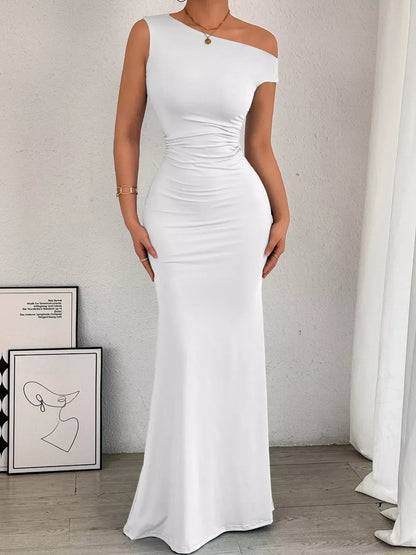 Women's Cocktail One Shoulder Ruched Bodycon Maxi Dress