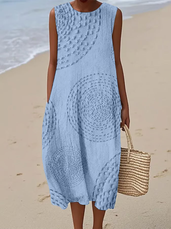 Women's Summer Textured Sleeveless Maxi Dress With Pockets