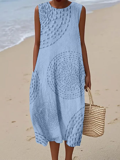 Women's Summer Textured Sleeveless Maxi Dress With Pockets
