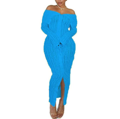 Women's Cocktail Off Shoulder Long Sleeve Midi Dress