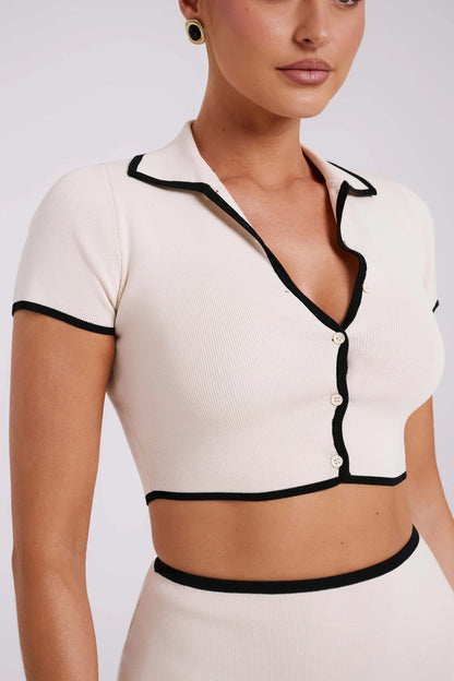 Women's Cocktail Ribbed Knit Button Front Mini Skirt Set