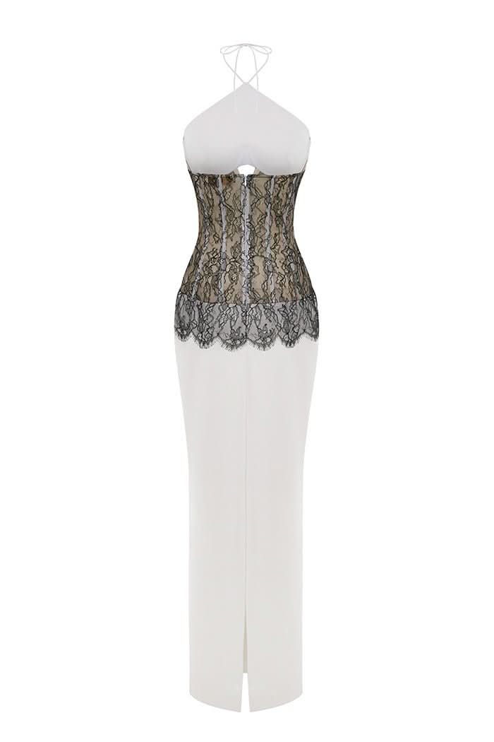 Women's Cocktail Halter Lace Corset Maxi Dress