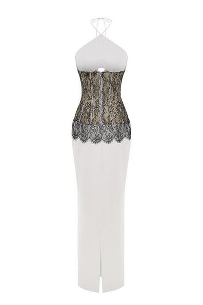 Women's Cocktail Halter Lace Corset Maxi Dress