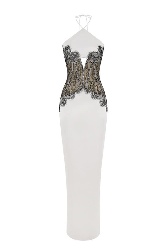 Women's Cocktail Halter Lace Corset Maxi Dress