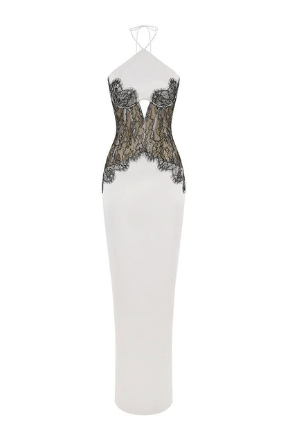 Women's Cocktail Halter Lace Corset Maxi Dress