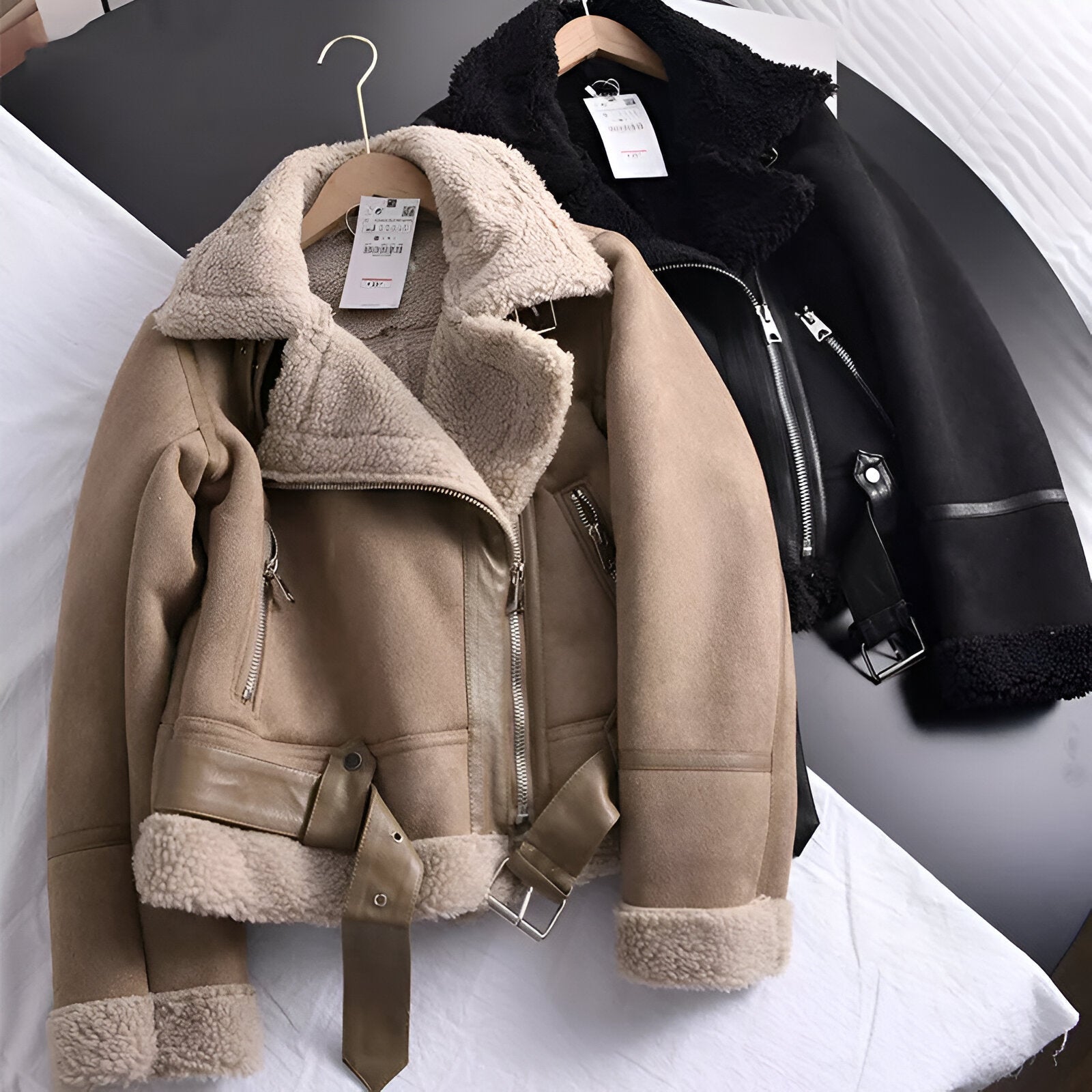 Zima – Luxe Suèdelook – Kurtka motocyklowa z sztucznym futrem