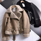 Zima – Luxe Suèdelook – Kurtka motocyklowa z futrem syntetycznym