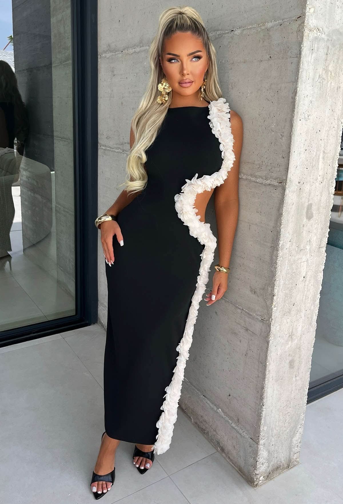 Women's Cocktail Cutout Sleeveless Maxi Dress With Ruffle