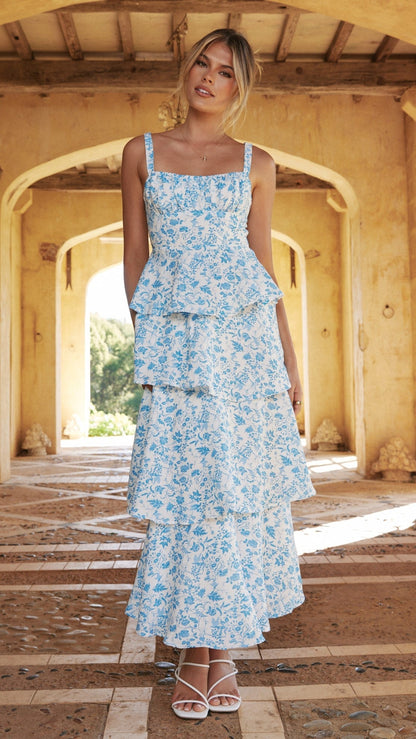 Women's Wedding Guest Floral Square Neck Maxi Dress