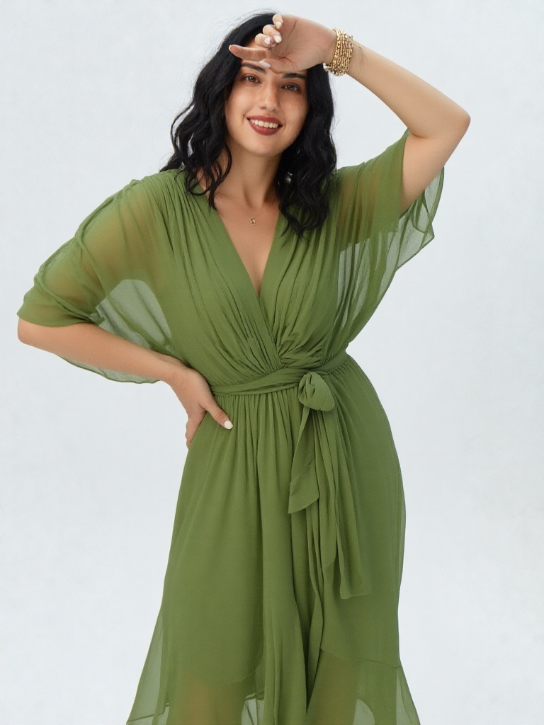 Elegancka sukienka midi z wiązaniem w talii