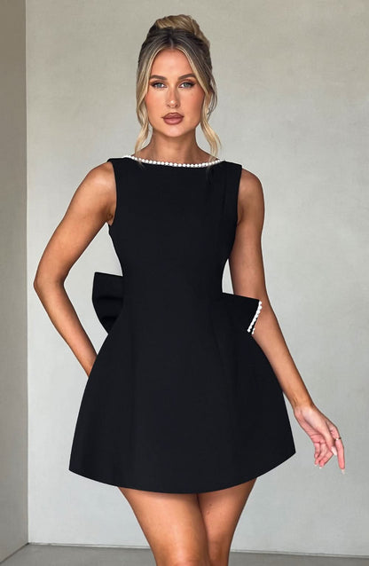 Women's Wedding Guest Pearl Trim Sleeveless Mini Dress