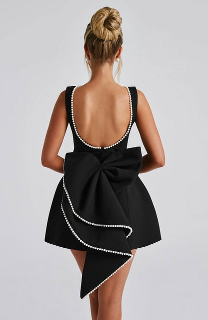 Women's Wedding Guest Pearl Trim Sleeveless Mini Dress