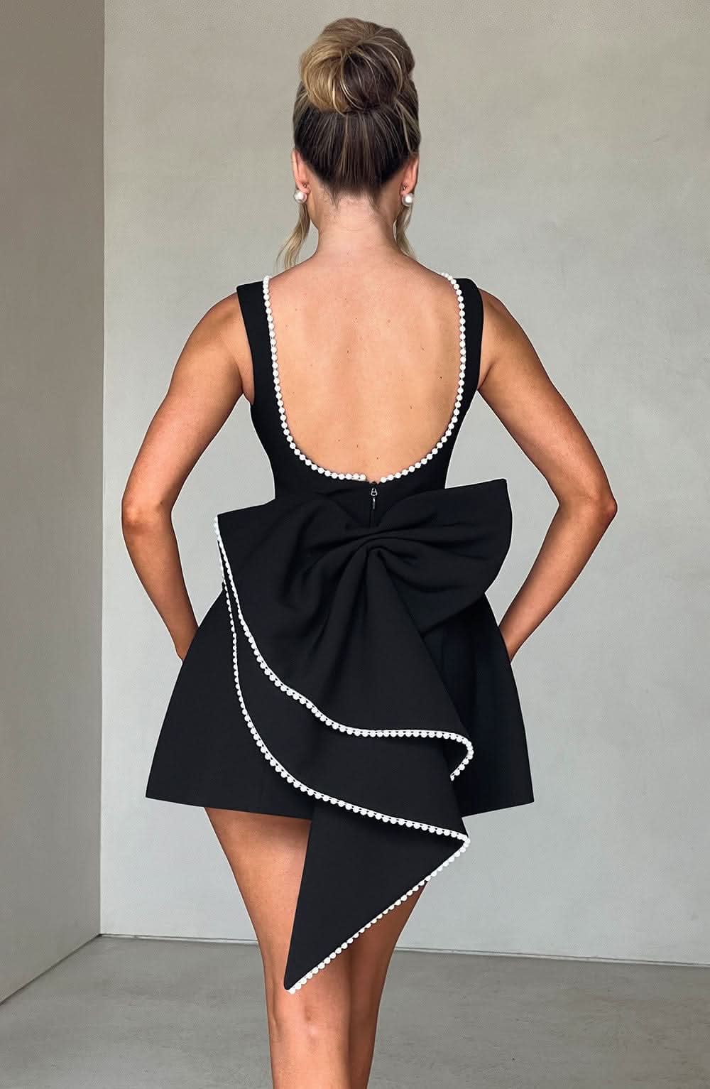 Women's Wedding Guest Pearl Trim Sleeveless Mini Dress