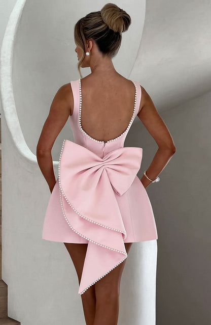 Women's Wedding Guest Pearl Trim Sleeveless Mini Dress