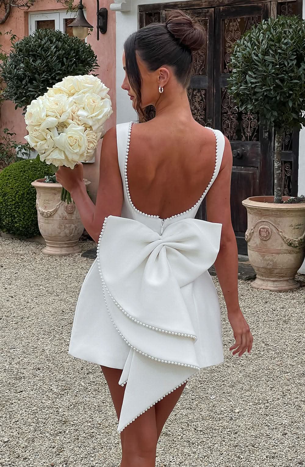 Women's Wedding Guest Pearl Trim Sleeveless Mini Dress