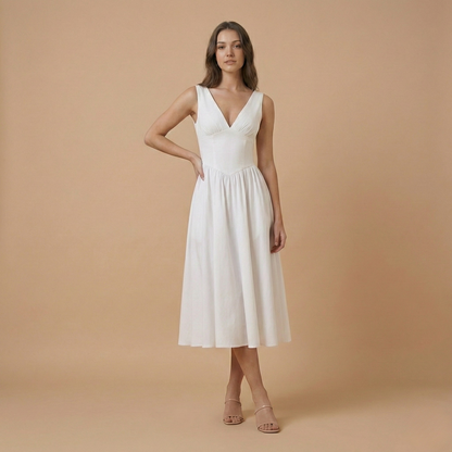 Women's Wedding Guest Deep V Neck Midi A Line Dress
