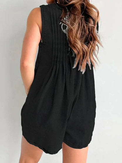 Women's Summer V Neck Sleeveless Denim Romper With Pockets