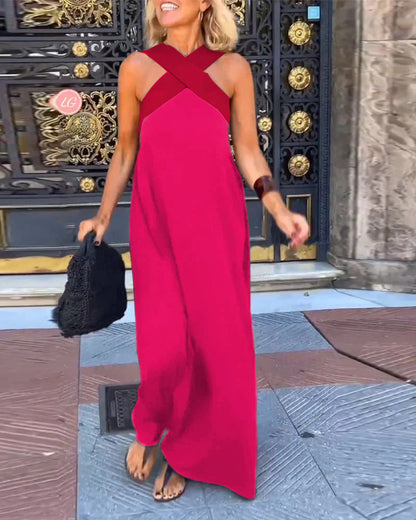 Women's Summer Cross Halter Sleeveless Maxi Dress